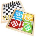 Magnetic 2-in-1 Wooden Chess and Ludo Board Game - Premium Travel-Friendly Game Set for Kids & Family - Durable Wooden Board with Bright Colors