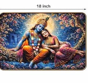 BLESSING DECOR Radha Krishna Wall Painting with Golden Frame (14 x 18 Inch) | Lord Krishna with Radha Canvas Artwork | Hindu Religious Wall Decor for Pooja Room, Living Room & Gifting