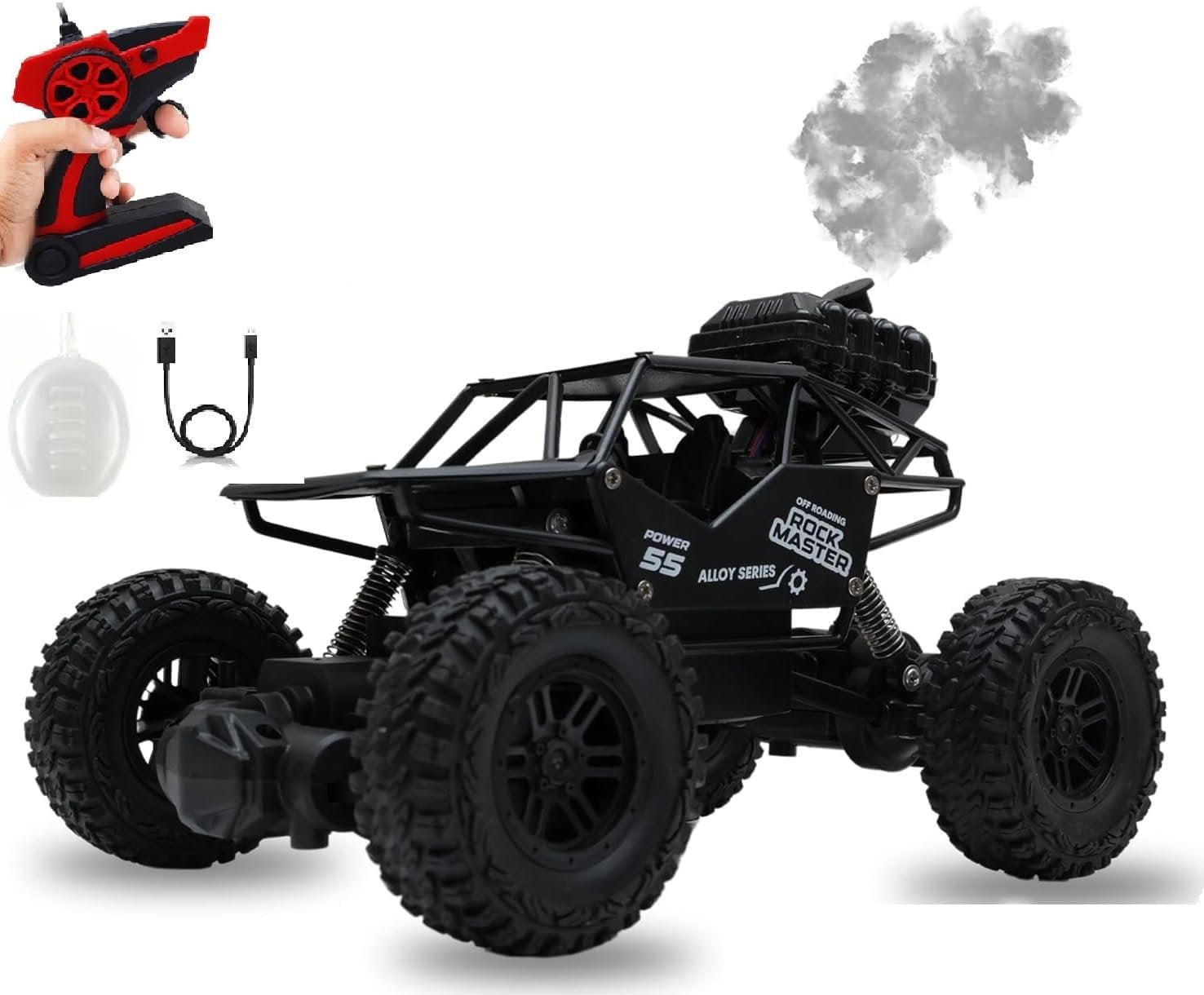 Rock Crawler Car with Smoke Offroader 2Wd Rc Car High Speed | 5 Functions 1:18 RC Car with Smoke Fog | Styled Climbing Monster Truck | Rechargeable Remote Control Car for Kids