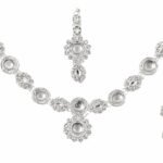 SILVER COLOR AD STONE NECKLACE WITH EAR RINGS