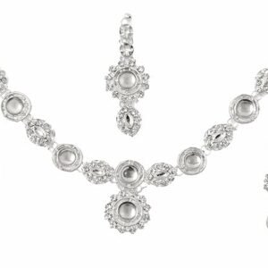 SILVER COLOR AD STONE NECKLACE WITH EAR RINGS